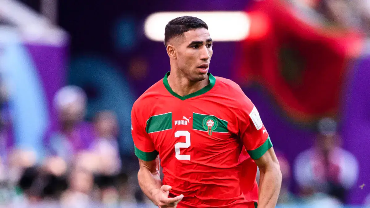Achraf Hakimi celebrates during Morocco win over Paraguay