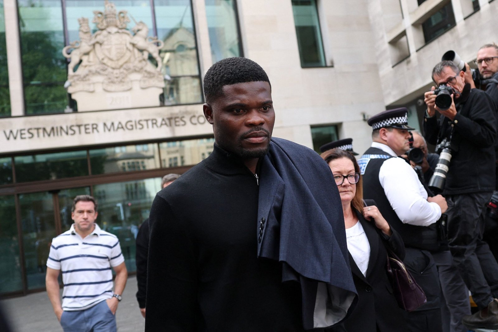 Thomas Partey arriving at court for hearing in London