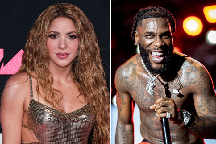 Side-by-side: a female celebrity with long wavy hair wearing a metallic top on the left, and a shirtless male rapper on stage with a microphone on the right. Side-by-side: a female celebrity with long wavy hair wearing a metallic top on the left, and a shirtless male rapper on stage with a microphone on the right.