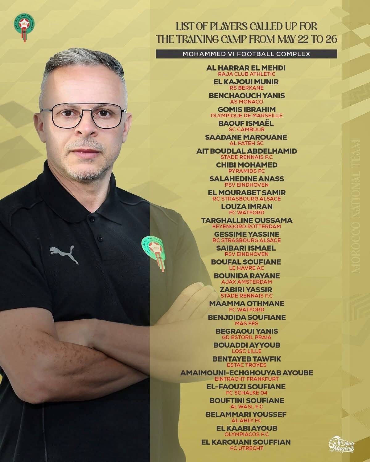 Morocco name 28-Man squad for final world cup selection camp