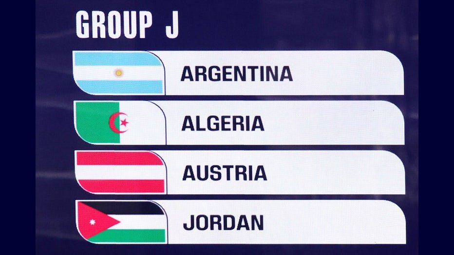 Group J: four countries listed with flags — Argentina, Algeria, Austria, Jordan.