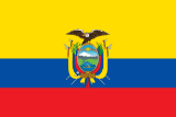 The national flag of Ecuador: horizontal yellow, blue, and red stripes with the coat of arms centered.