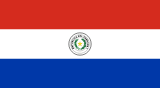 Flag of Paraguay: horizontal red, white, and blue stripes with the coat of arms in the center of the white stripe.