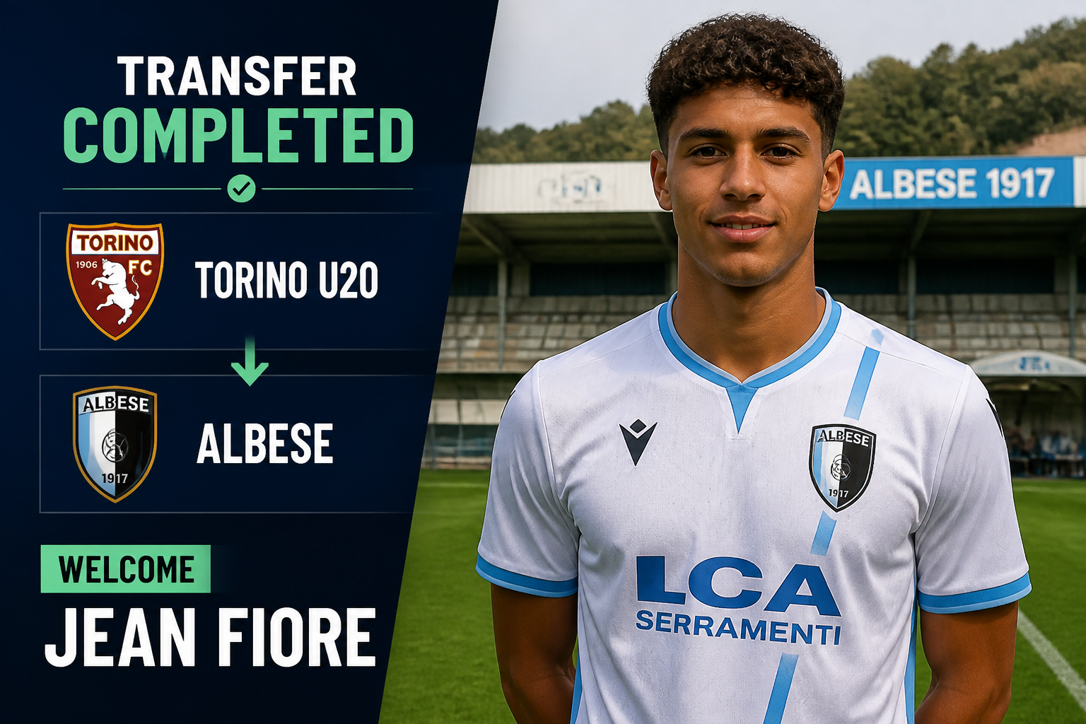 Transfer completed: Torino U20 to Albese — welcome Jean Fiore to the club.