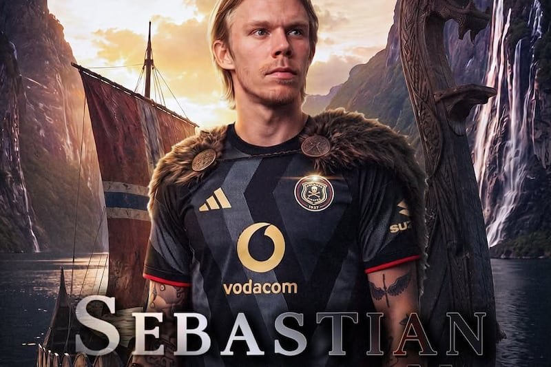 Portrait of a man in a dark, fur-trimmed costume with a Viking backdrop, ship and mountains, and the name 'SEBASTIAN' across the bottom. Portrait of a man in a dark, fur-trimmed costume with a Viking backdrop, ship and mountains, and the name 'SEBASTIAN' across the bottom.