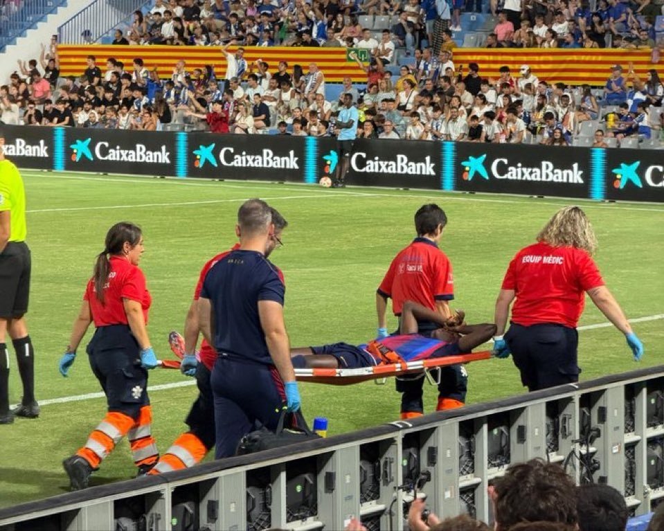 Jesse Bisiwu stretchered off in tears after injury for Barcelona Atlètic